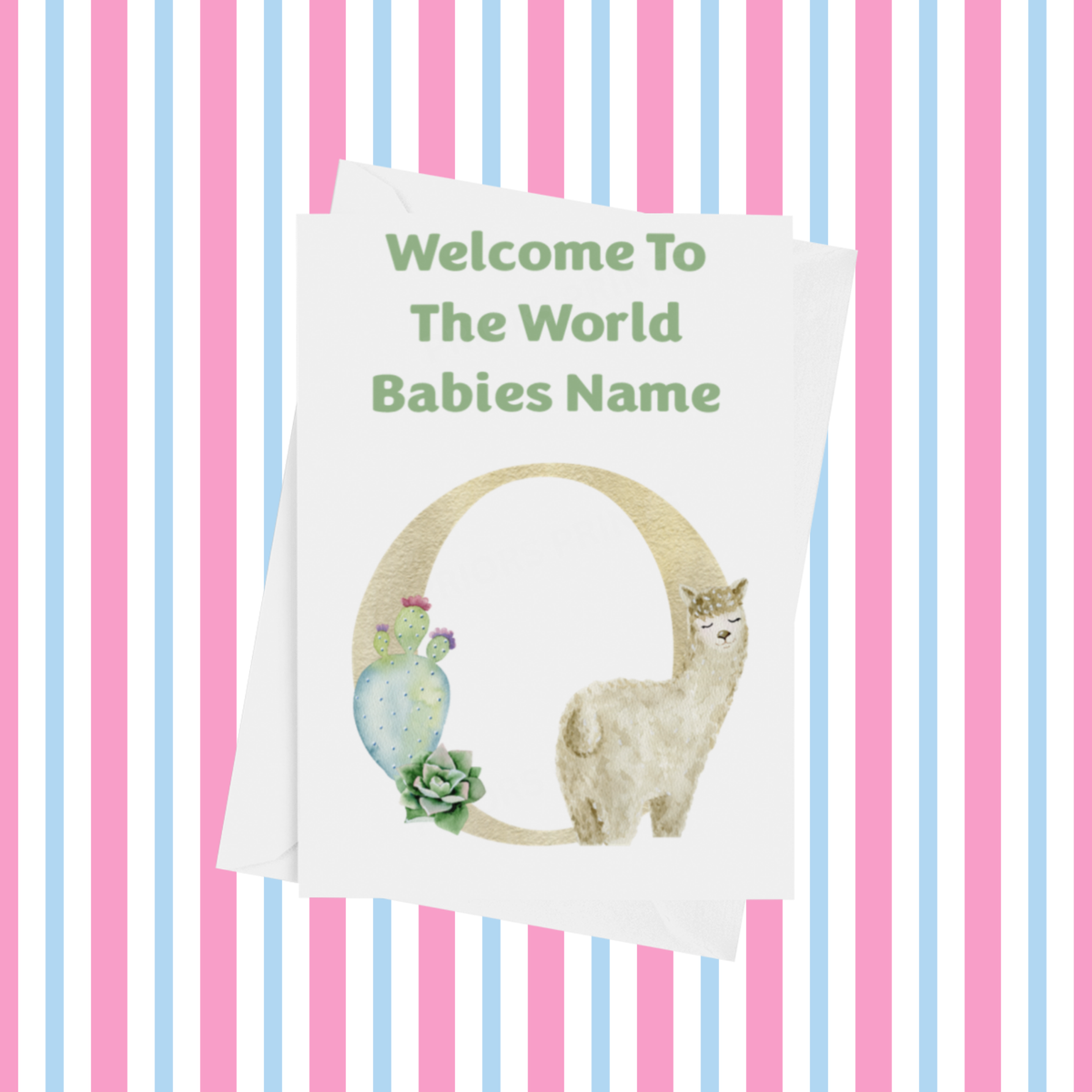 Welcome To The World Llama Personalised Card for New Baby in Green