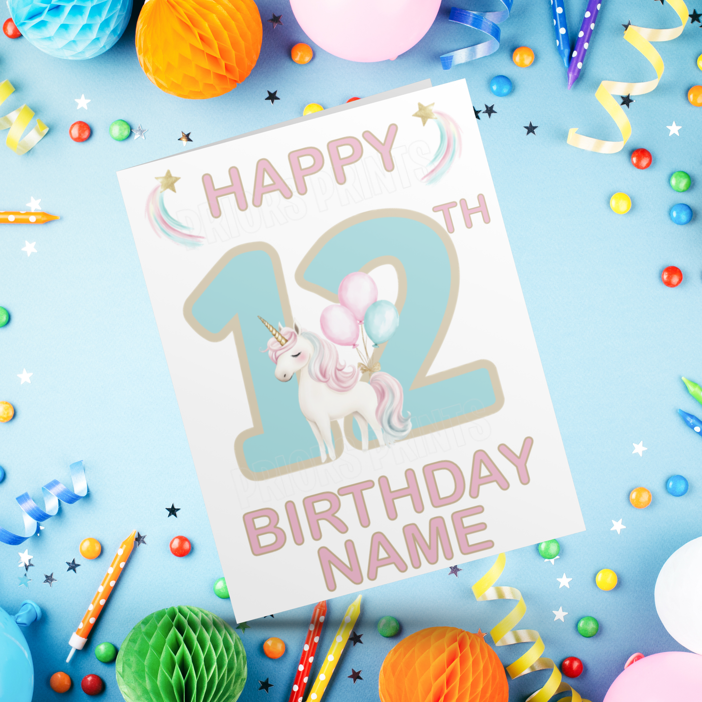 Personalised Unicorn Birthday Card with age 1-20