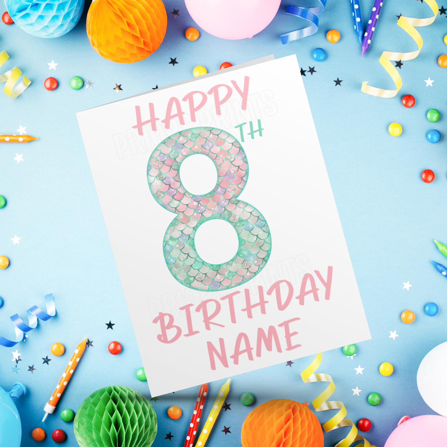 Personalised Mermaid Scales Birthday Card with age 1-20