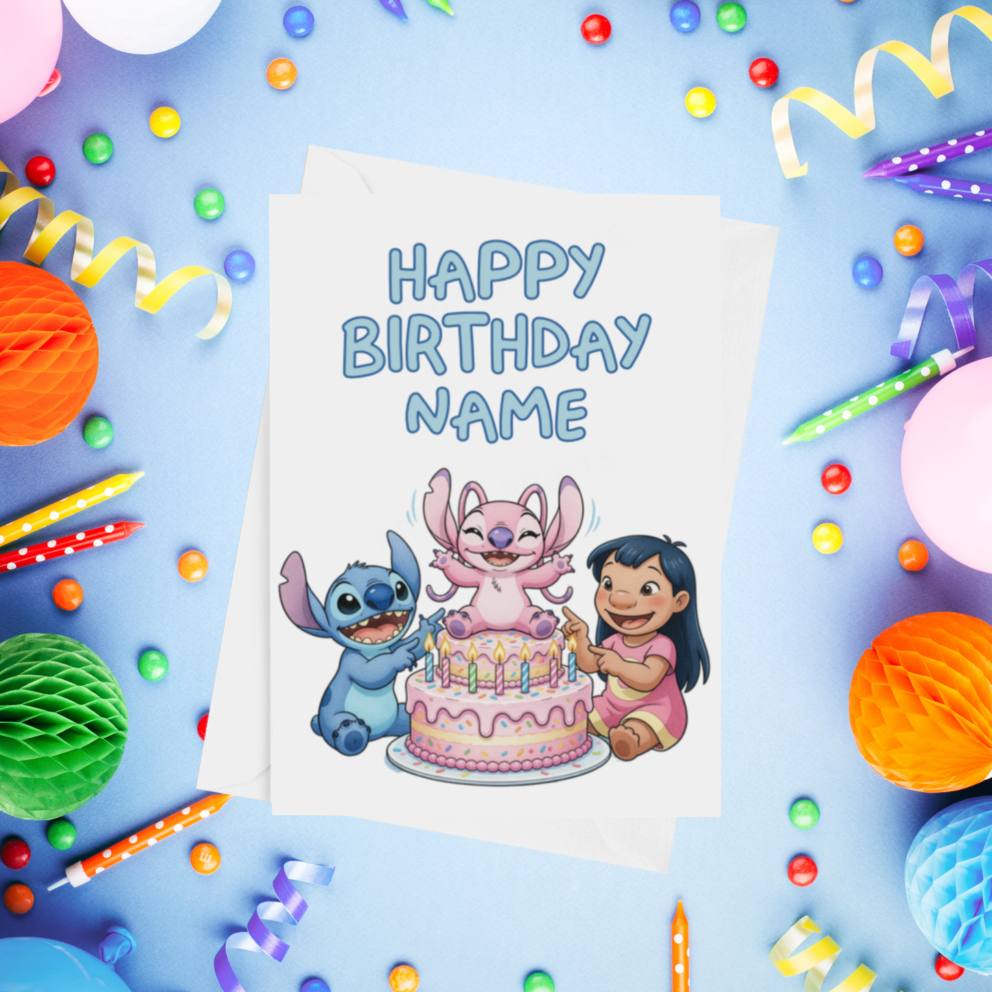 Angel, Lilo & Stitch Personalised Birthday Card