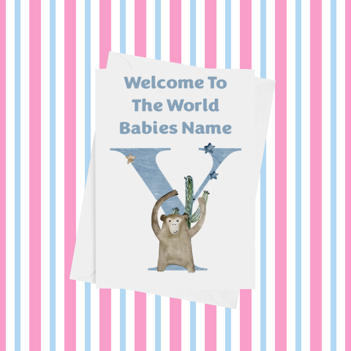 Welcome To The World Animals Personalised Card for New Baby in Blue