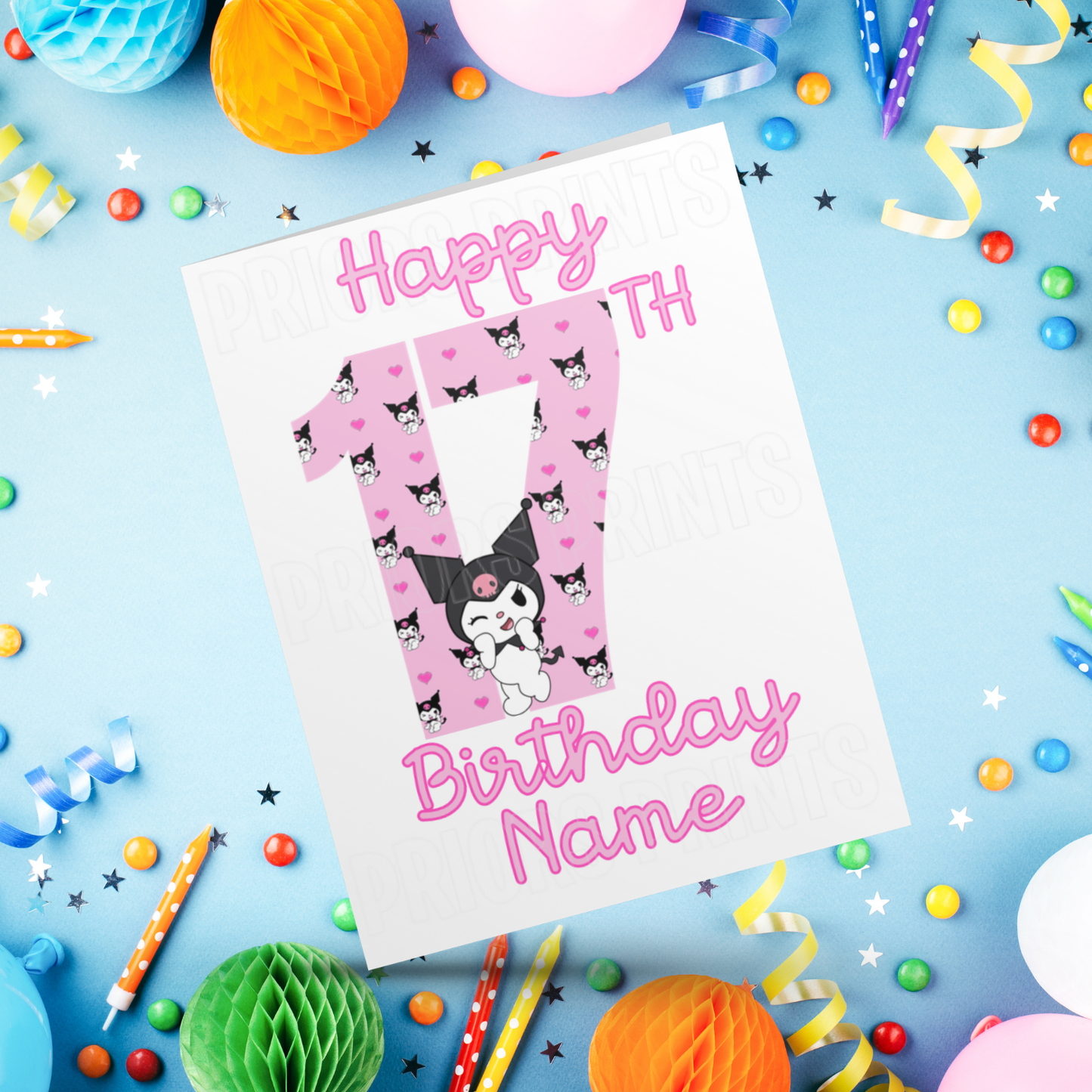 Personalised Kuromi Birthday Card with Age 1-20 Years (Sanrio- Hello Kitty & Friends)