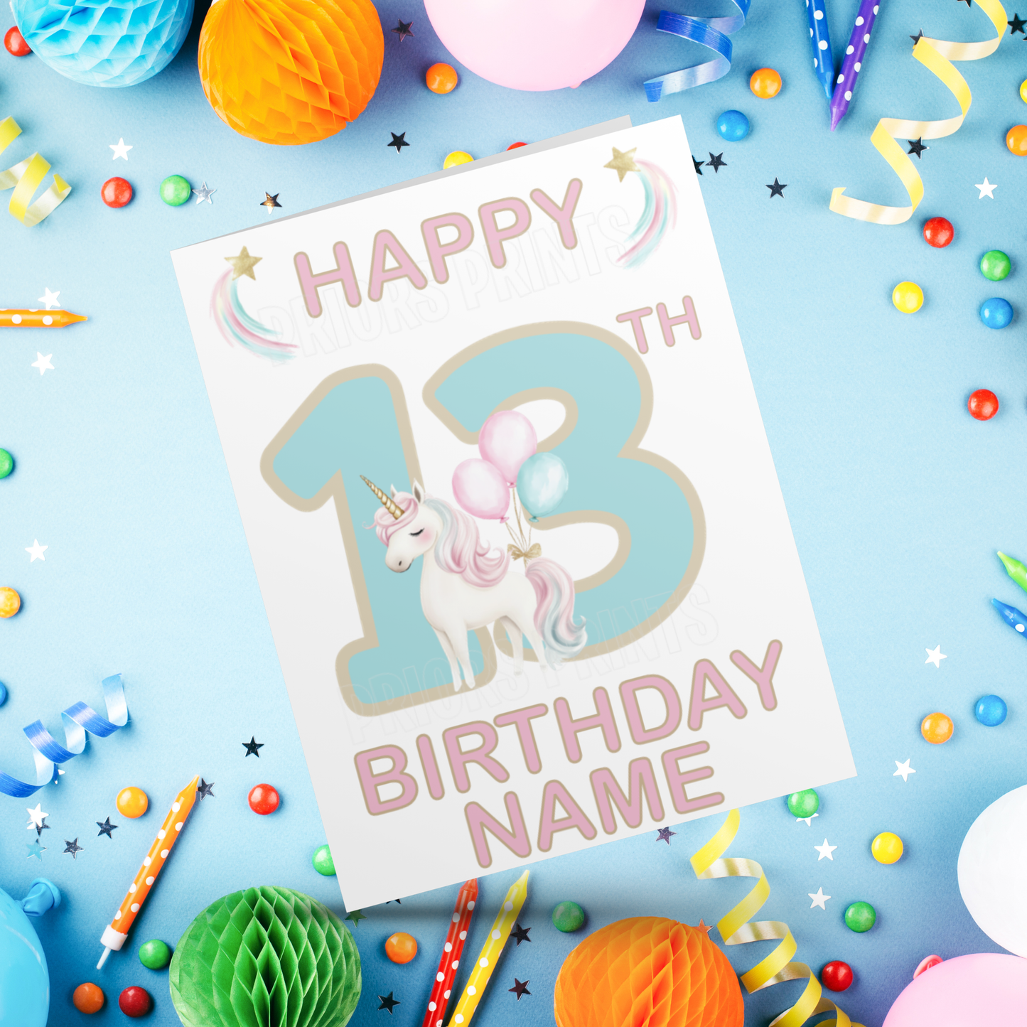 Personalised Unicorn Birthday Card with age 1-20