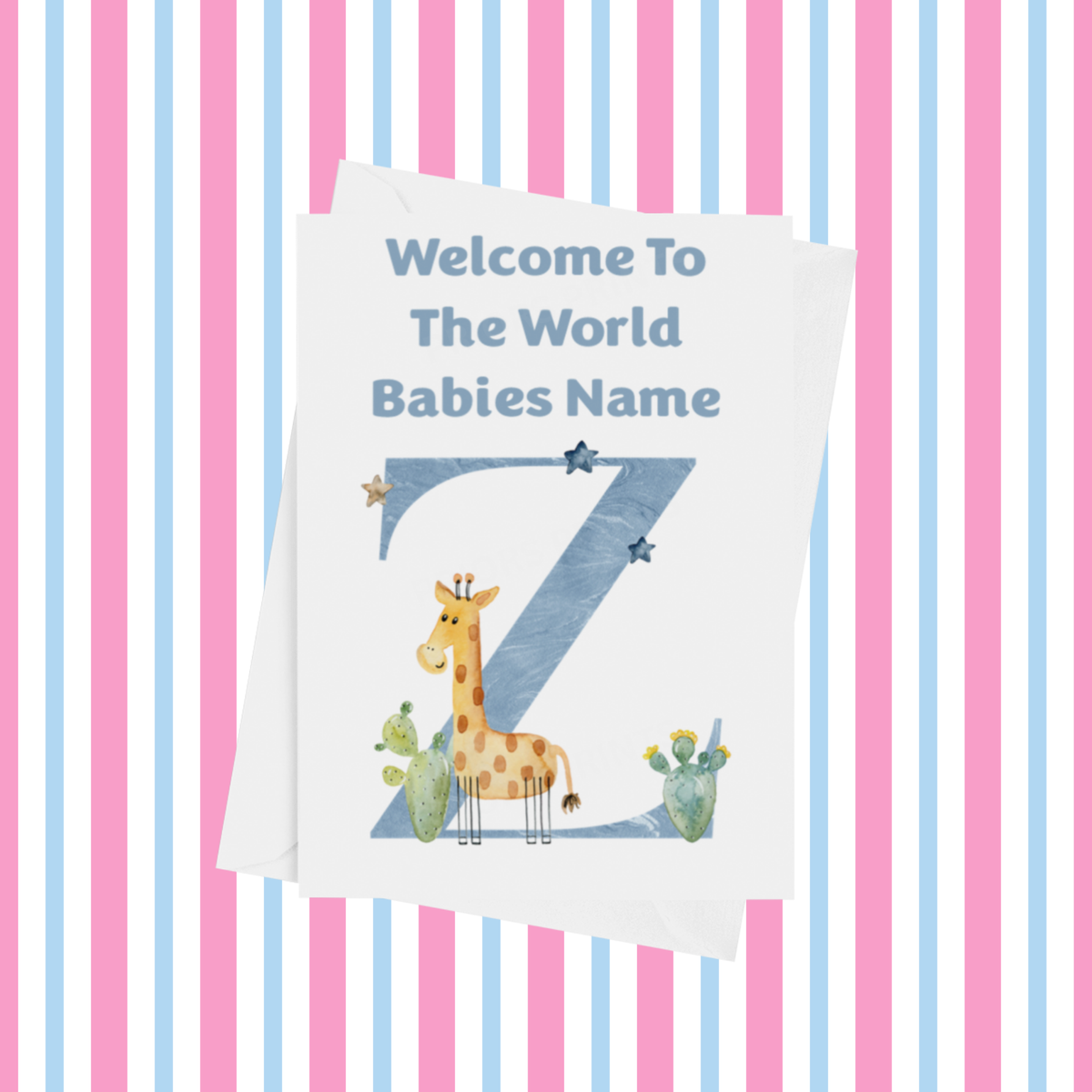 Welcome To The World Animals Personalised Card for New Baby in Blue