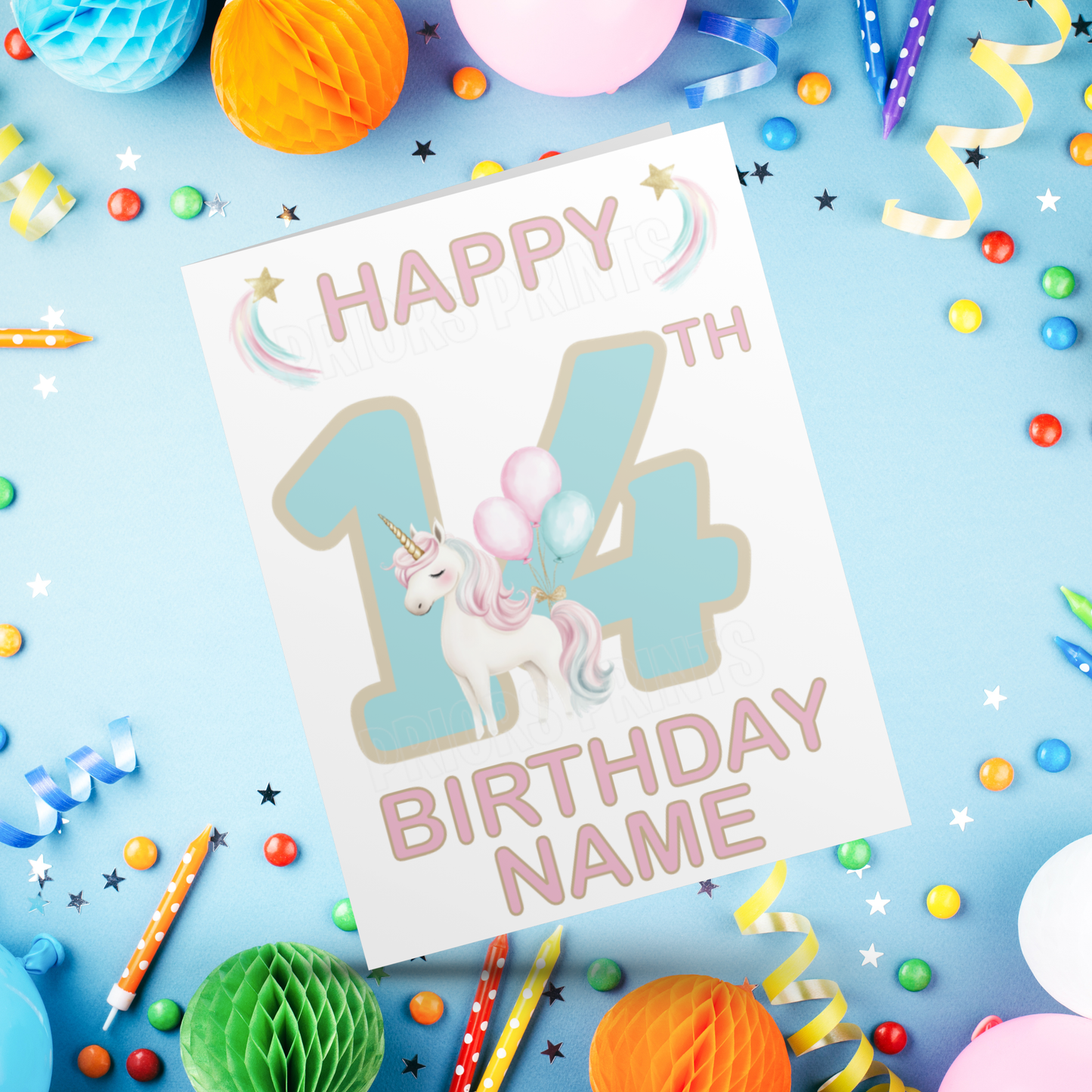 Personalised Unicorn Birthday Card with age 1-20