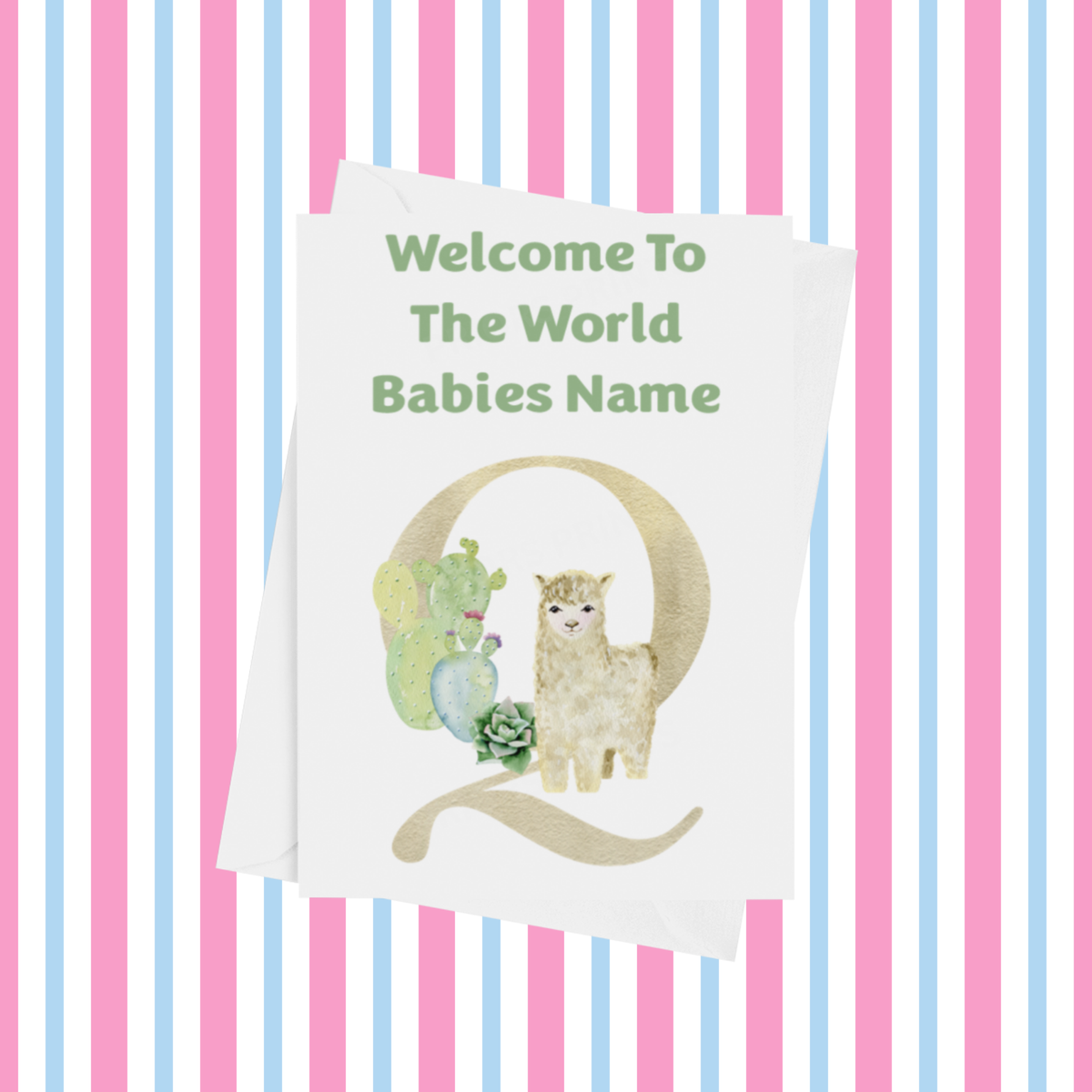 Welcome To The World Llama Personalised Card for New Baby in Green