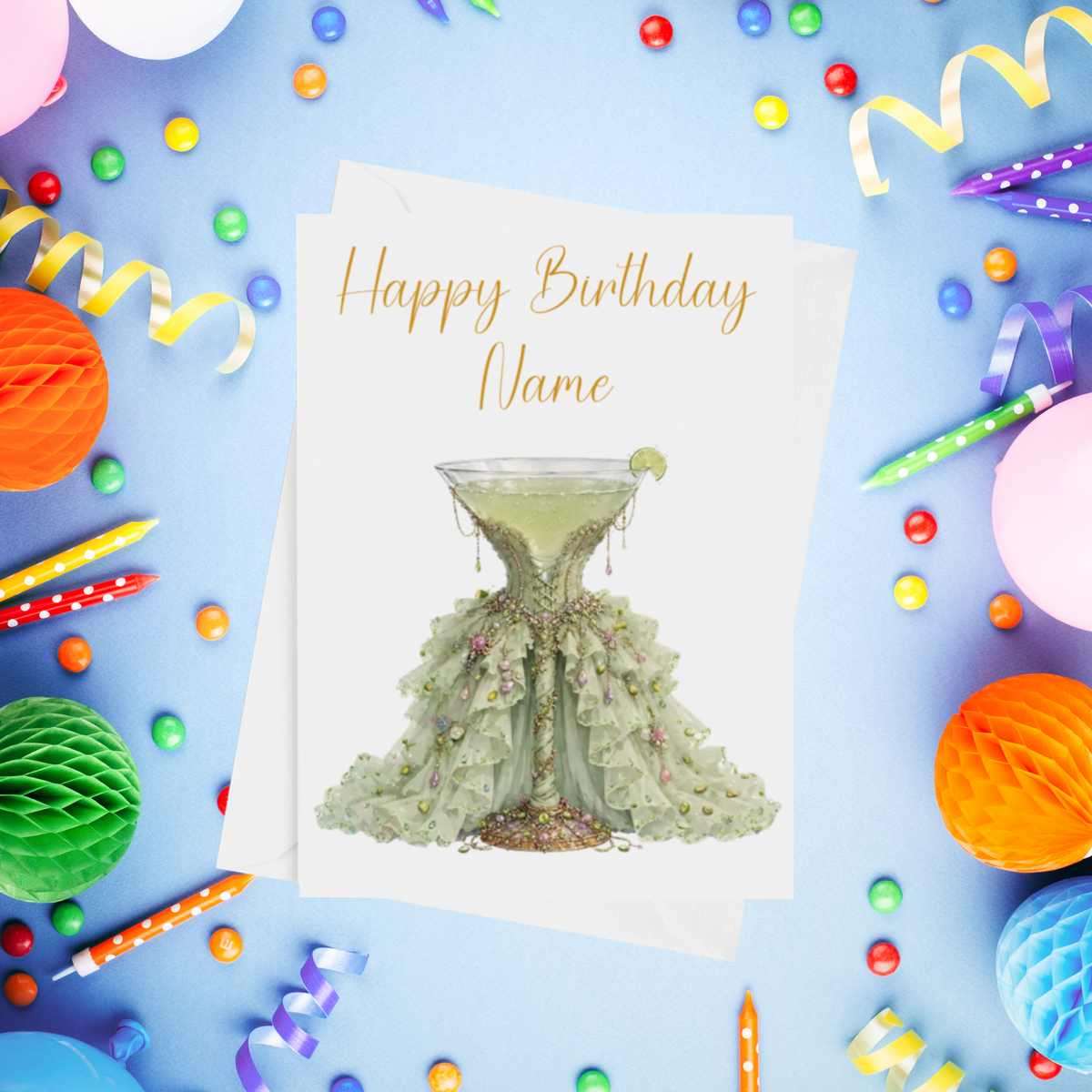 Cocktail with Dress Personalised Birthday Card
