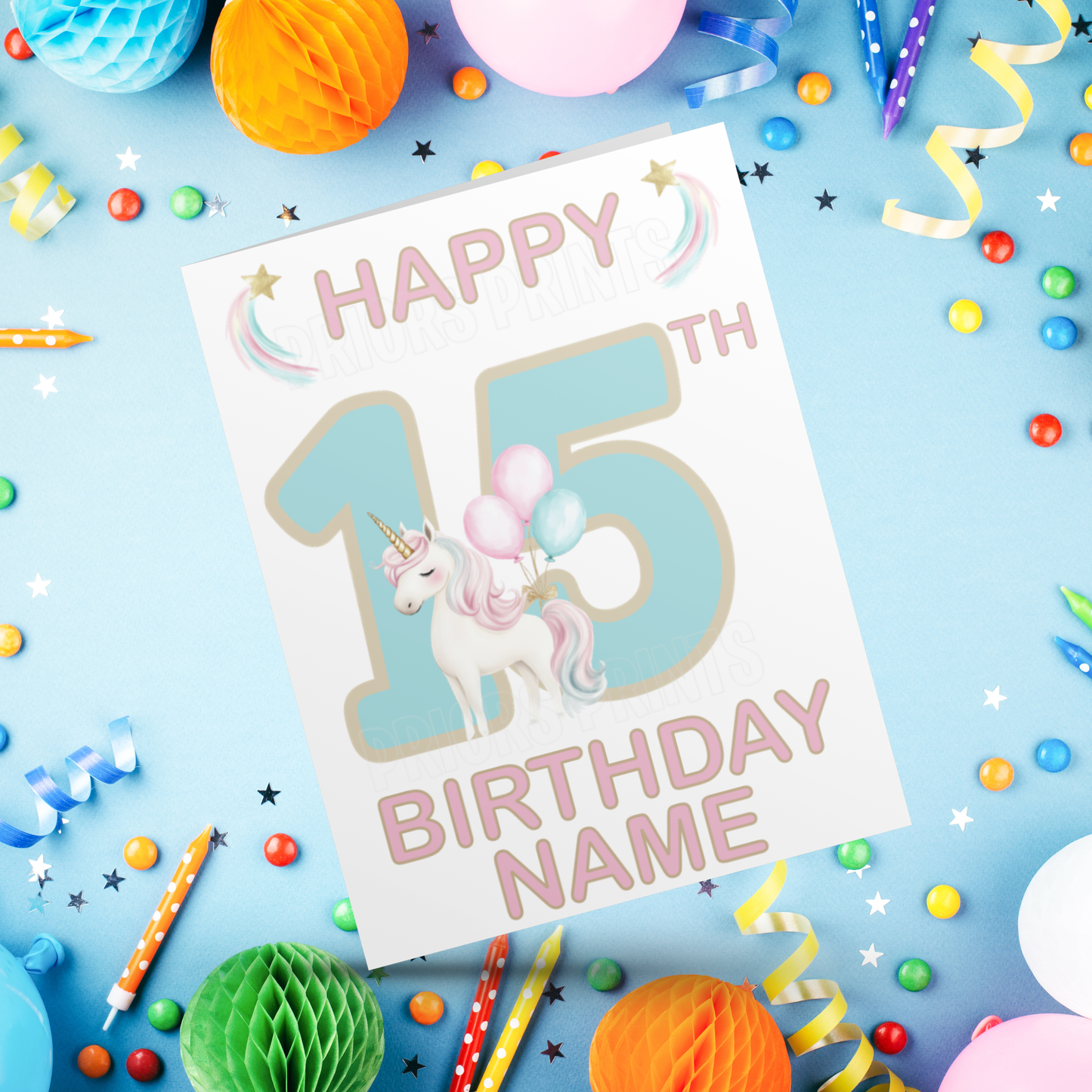 Personalised Unicorn Birthday Card with age 1-20