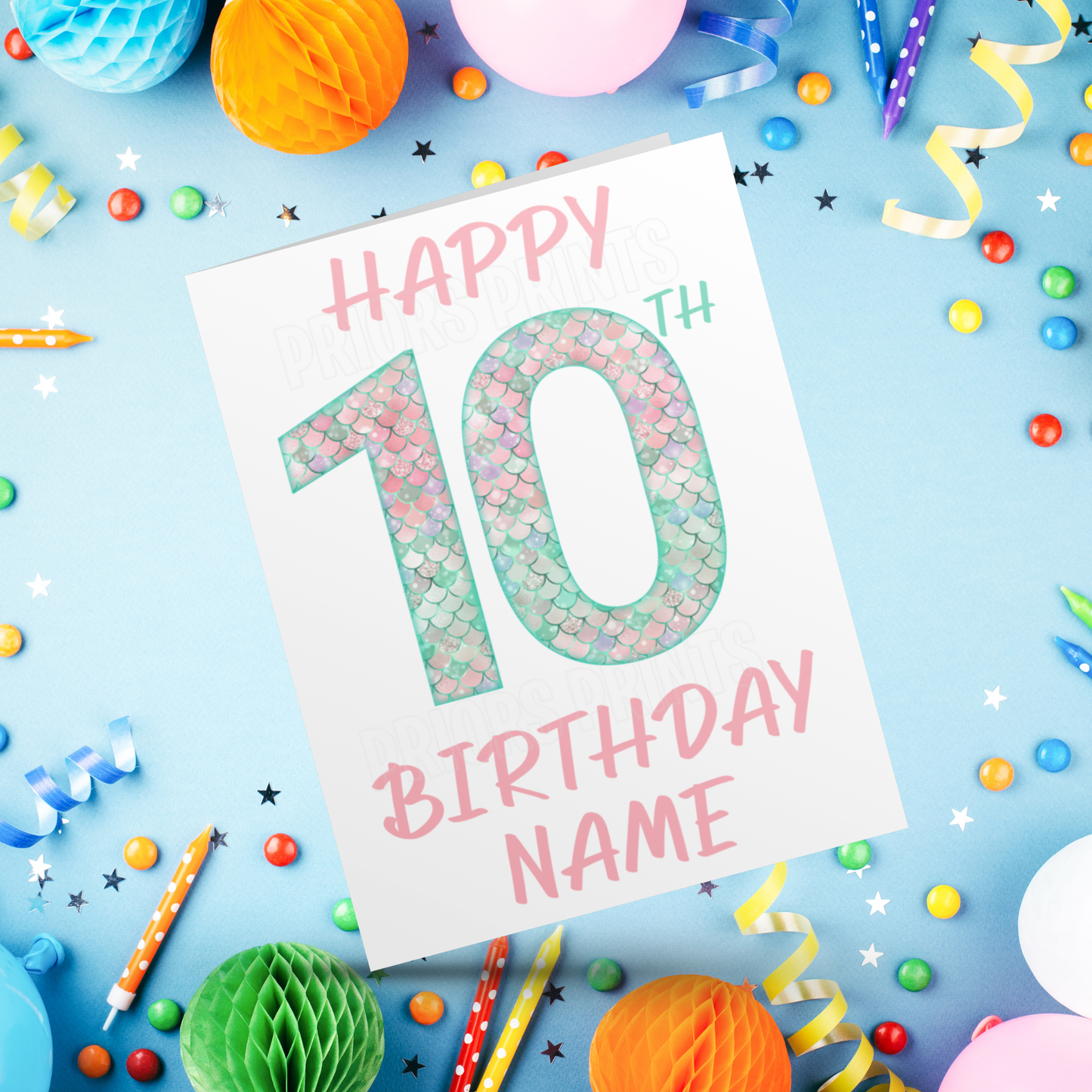 Personalised Mermaid Scales Birthday Card with age 1-20