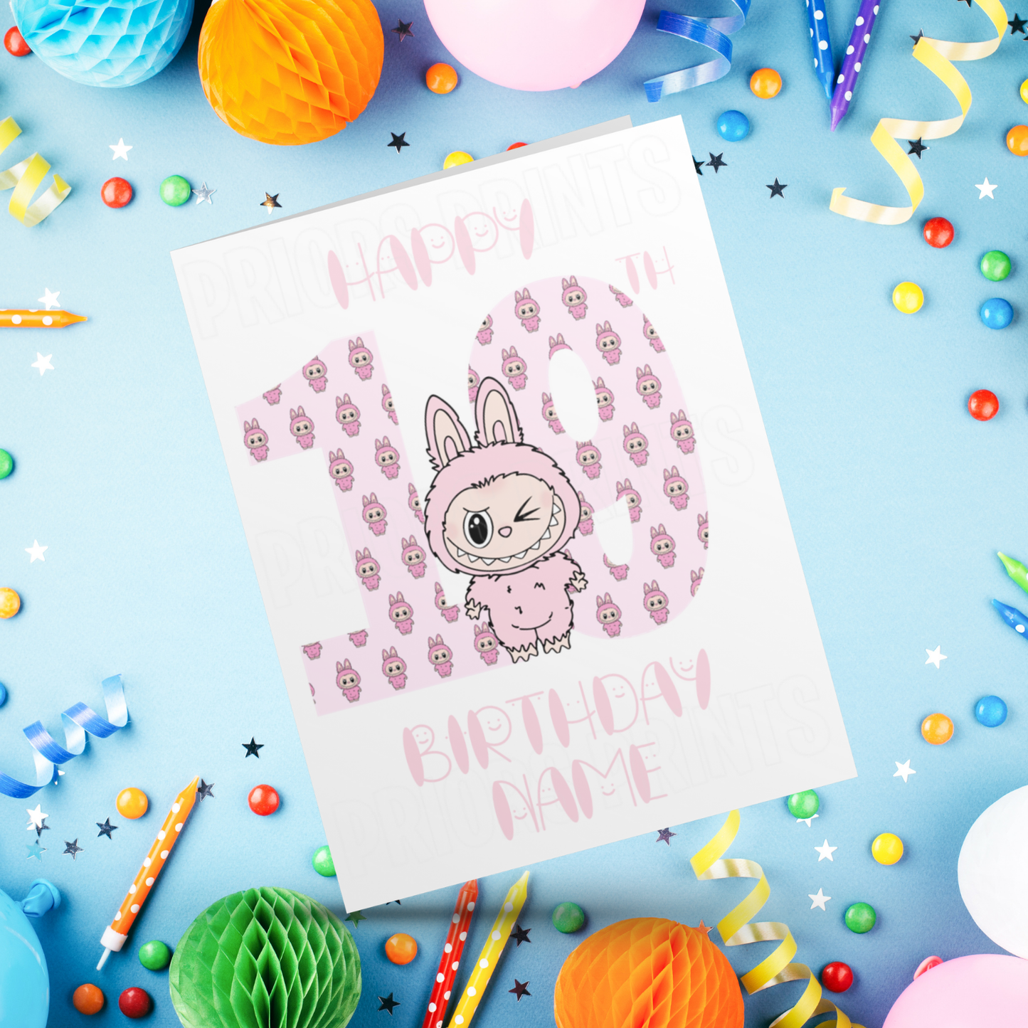 Personalised Labubu Birthday Card with Age 5-20 Years- Pink