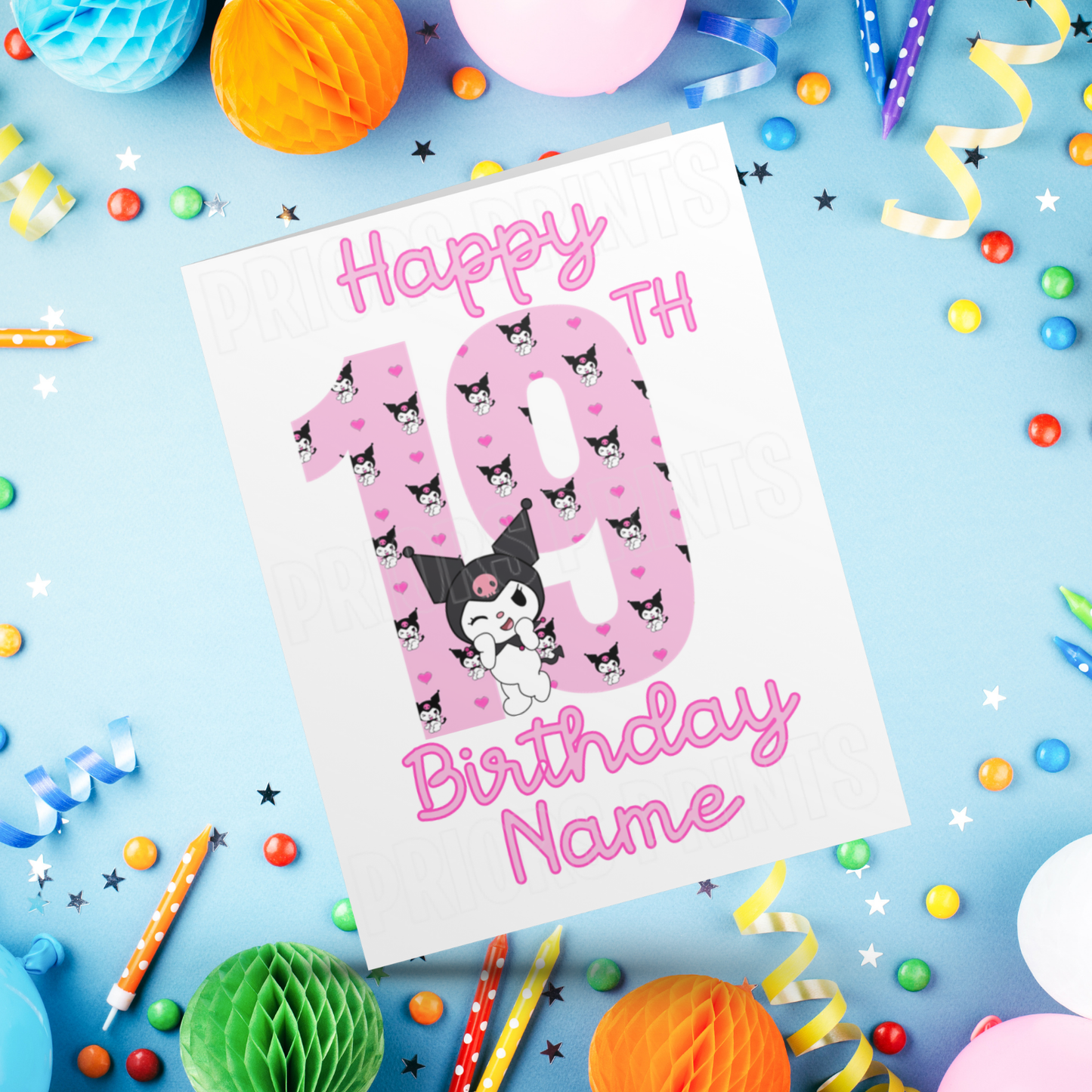 Personalised Kuromi Birthday Card with Age 1-20 Years (Sanrio- Hello Kitty & Friends)