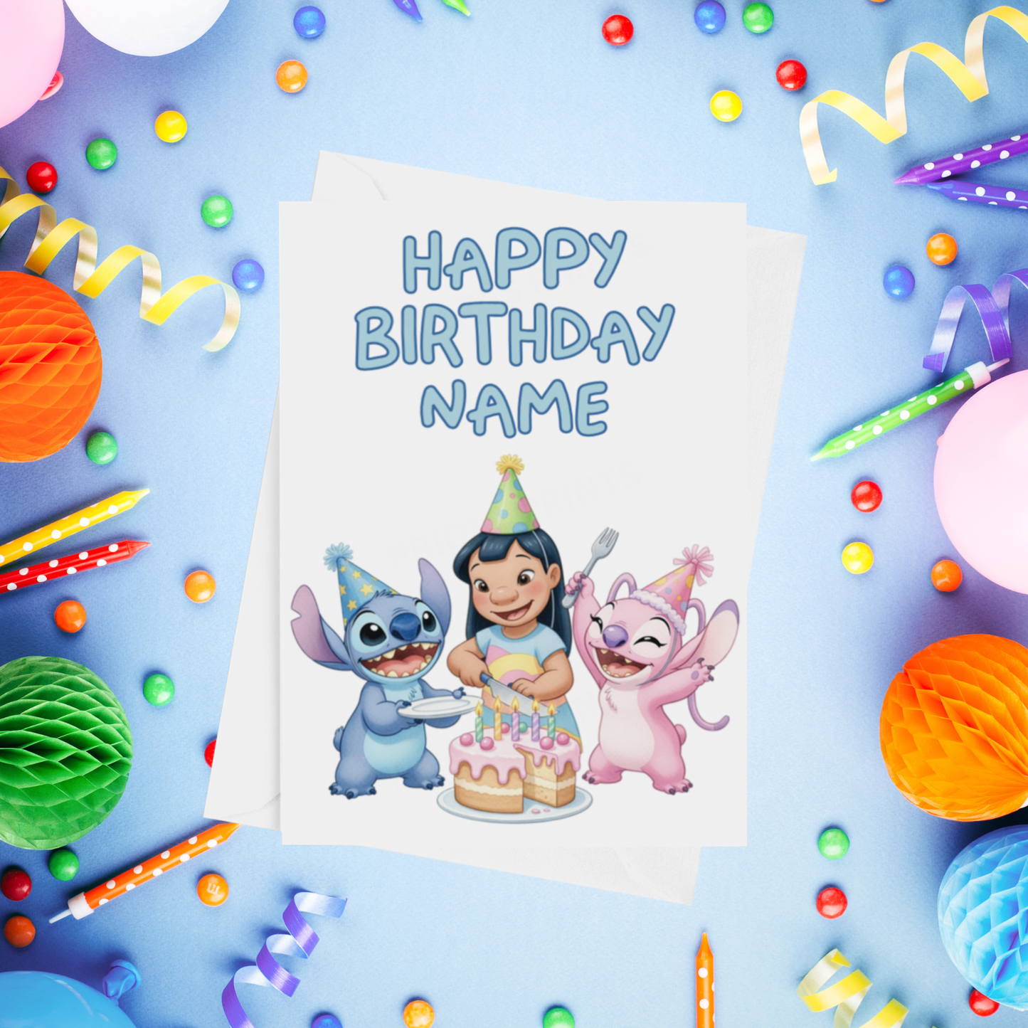 Angel, Lilo & Stitch Personalised Birthday Card