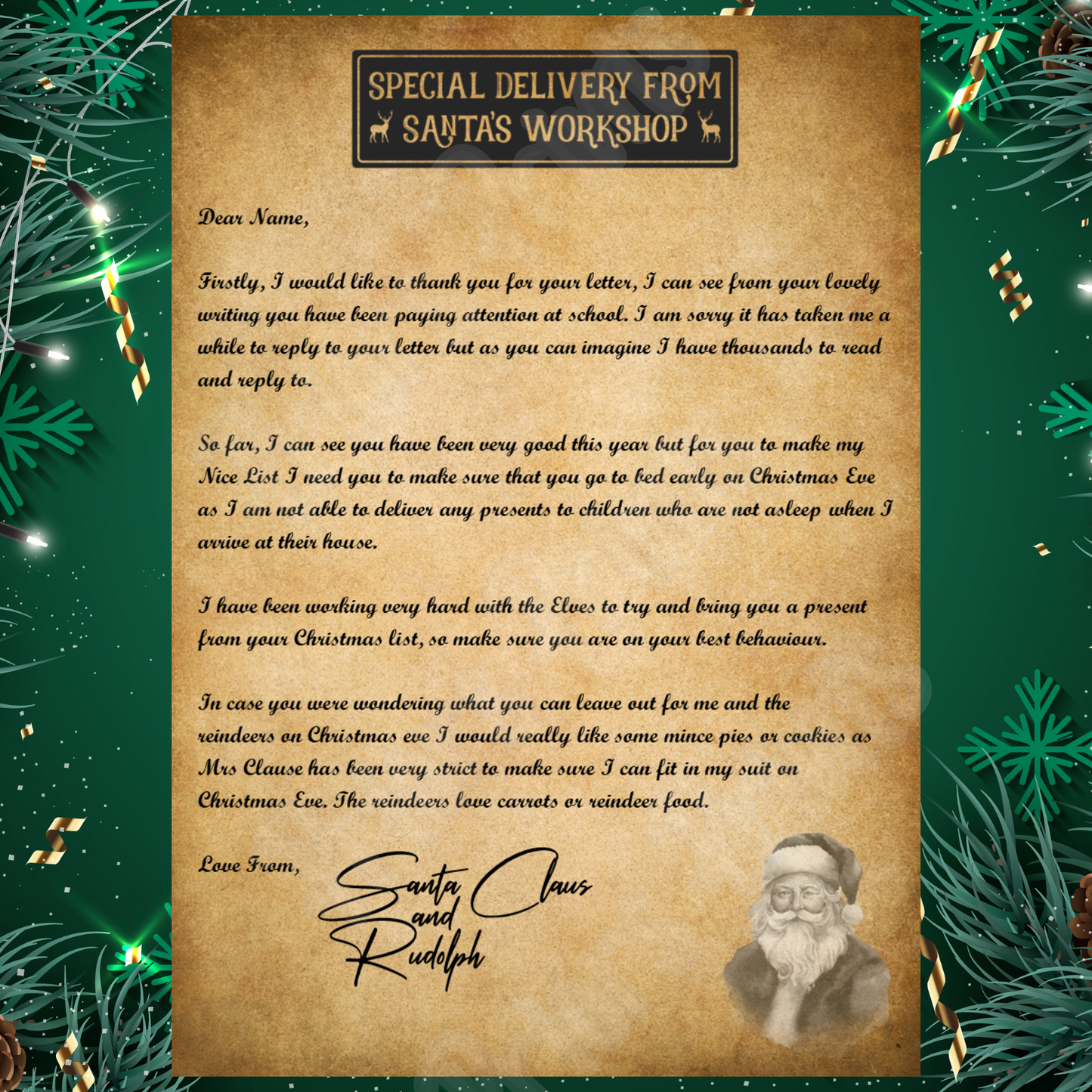 Personalised Vintage Santa Letter with Envelope