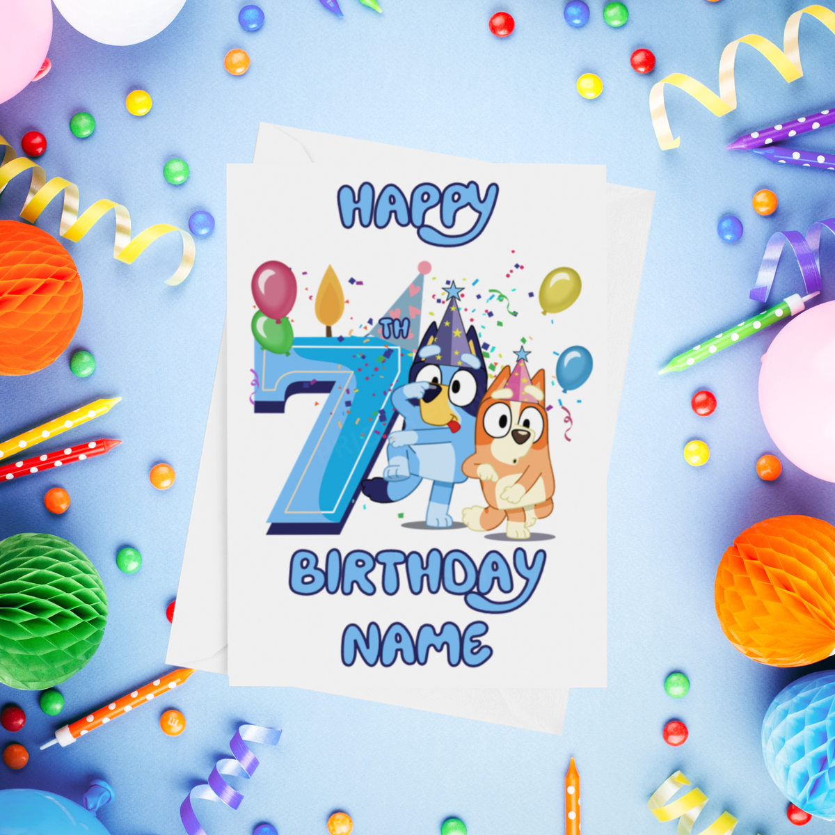 Bluey & Bingo Personalised Birthday Card with Child's Age 1-9 Years in Pink or Blue