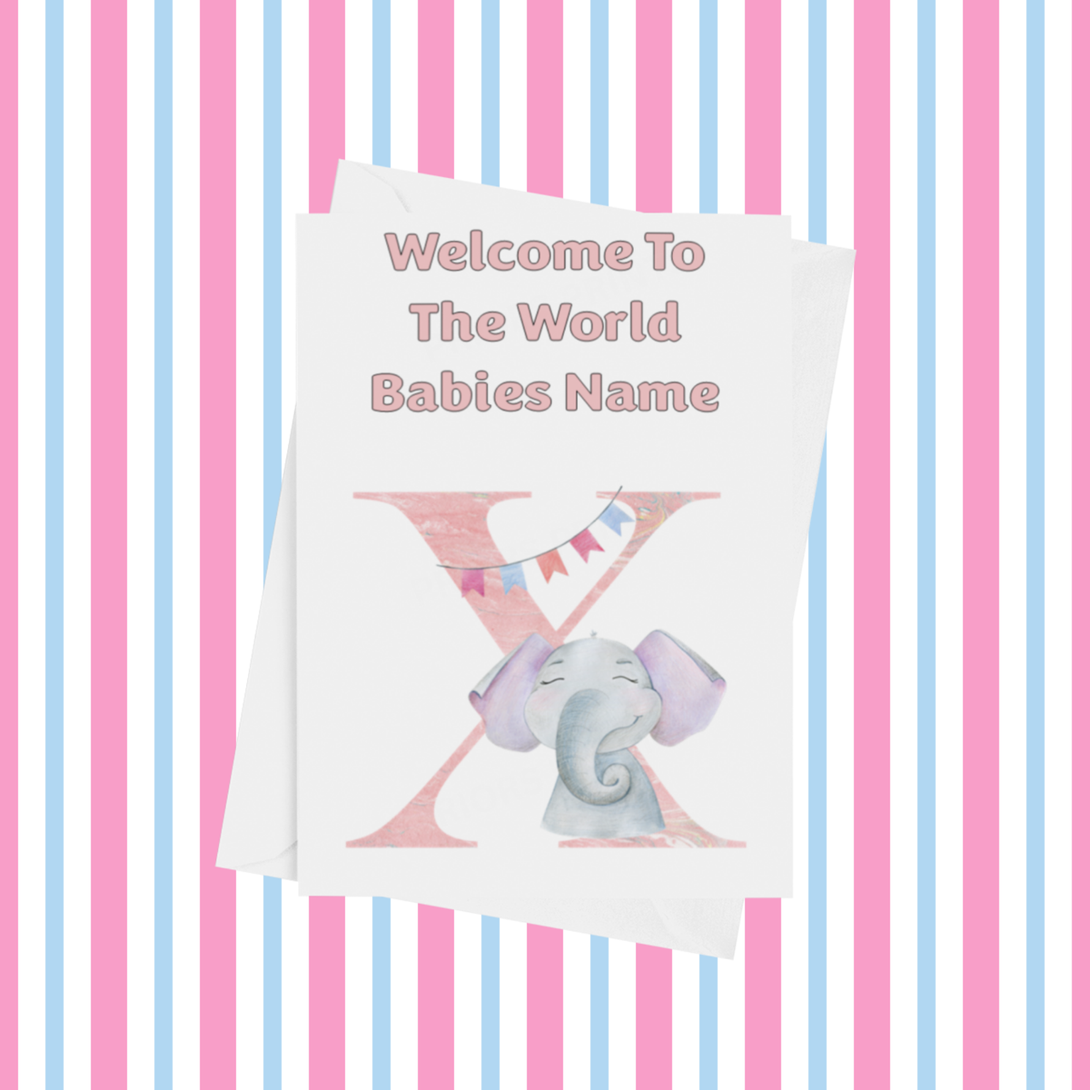 Welcome To The World Elephants Personalised Card for New Baby in Pink