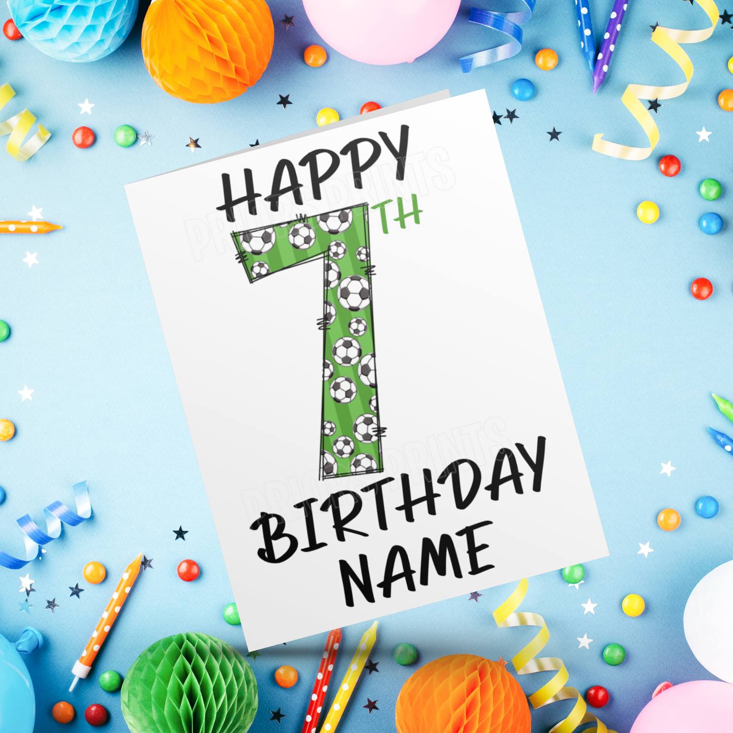 Personalised Green Football Birthday Card with age 1-20
