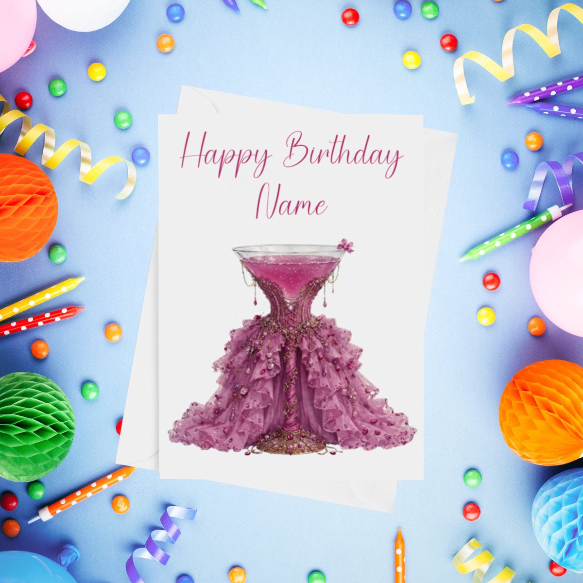 Cocktail with Dress Personalised Birthday Card
