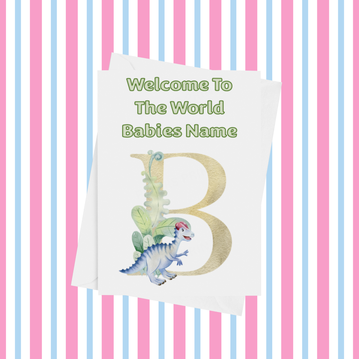 Welcome To The World Dinosaur Personalised Card for New Baby in Gold