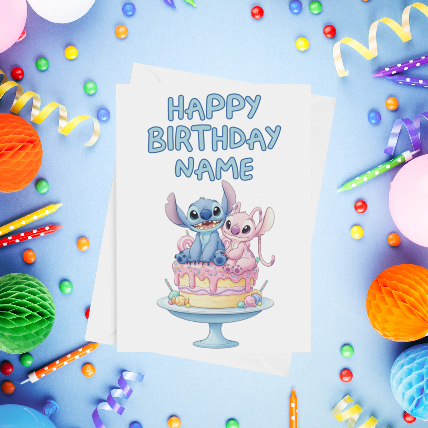 Angel, Lilo & Stitch Personalised Birthday Card