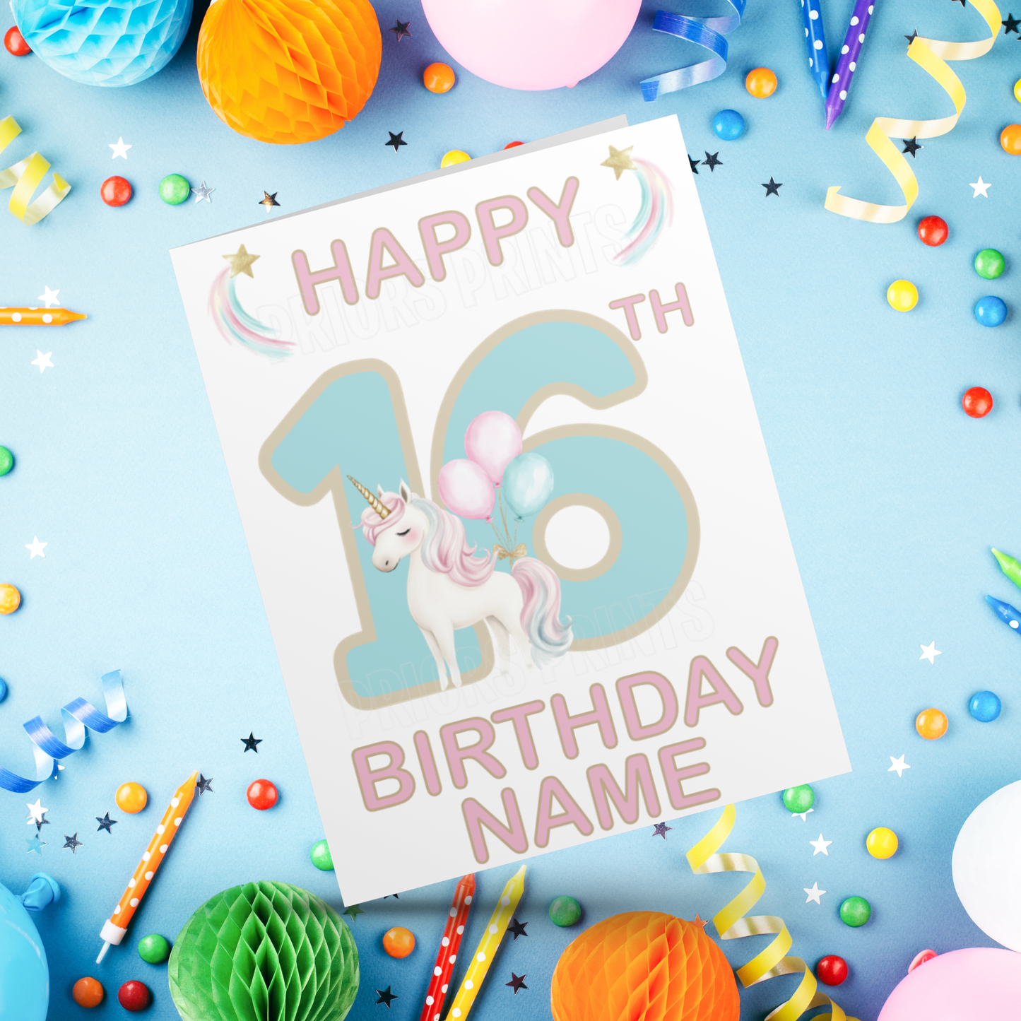 Personalised Unicorn Birthday Card with age 1-20