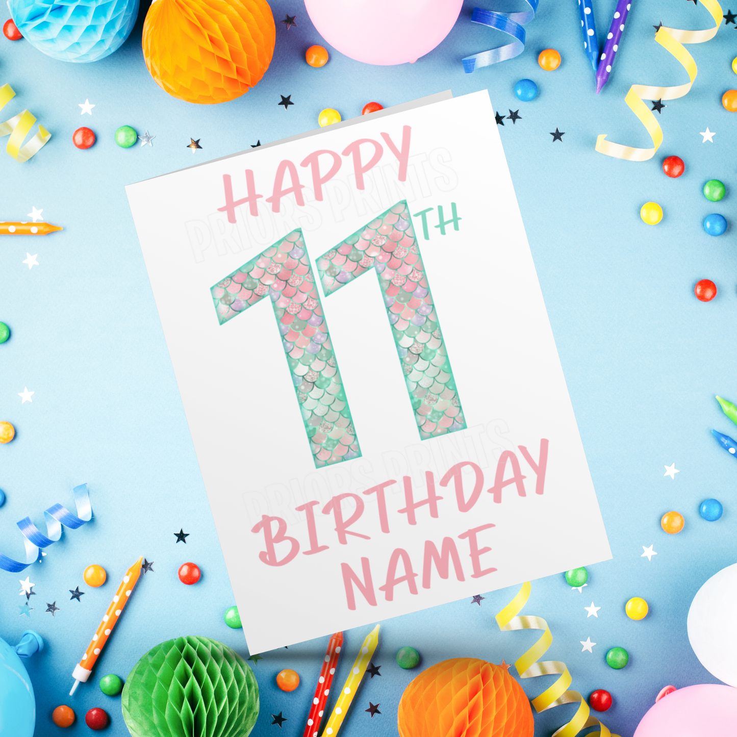 Personalised Mermaid Scales Birthday Card with age 1-20