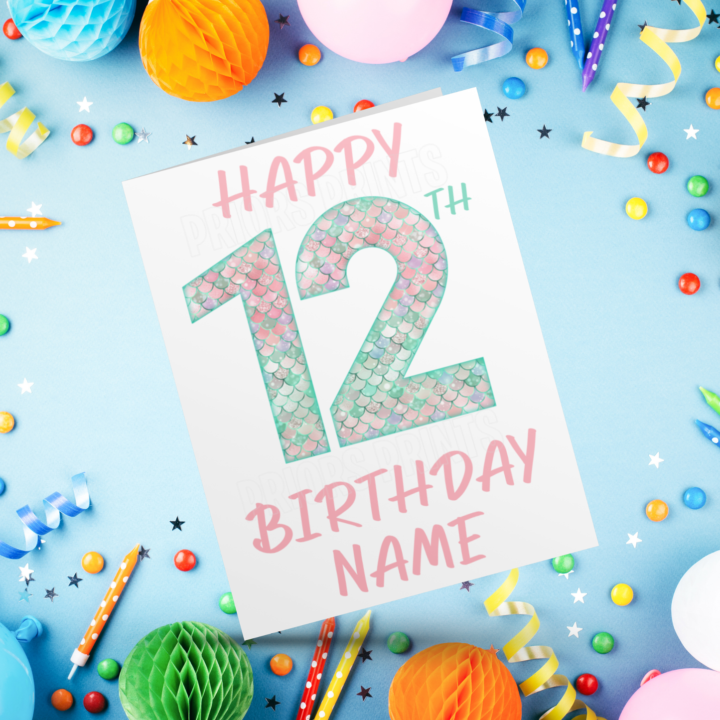 Personalised Mermaid Scales Birthday Card with age 1-20