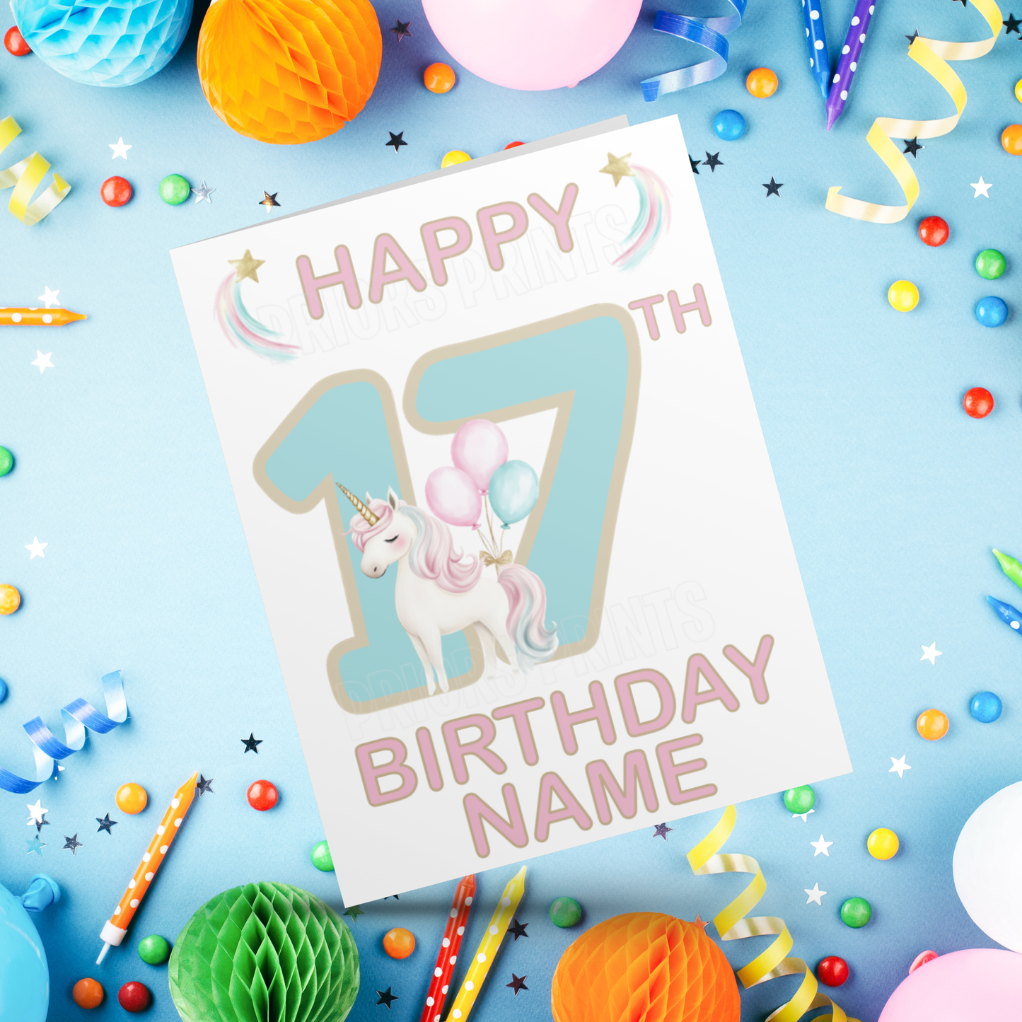 Personalised Unicorn Birthday Card with age 1-20