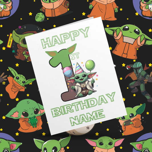 Personalised Baby Yoda Birthday Card with Age 1-20 Years (Starwars)