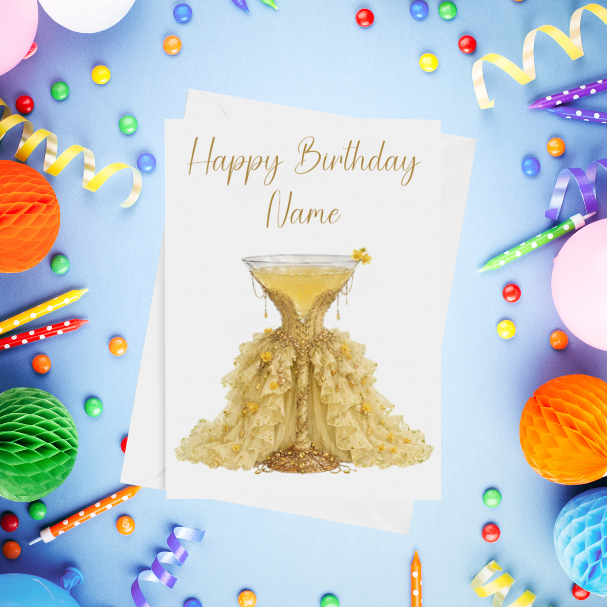 Cocktail with Dress Personalised Birthday Card