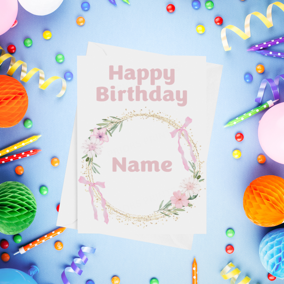 Flower Wreath Personalised Birthday Card