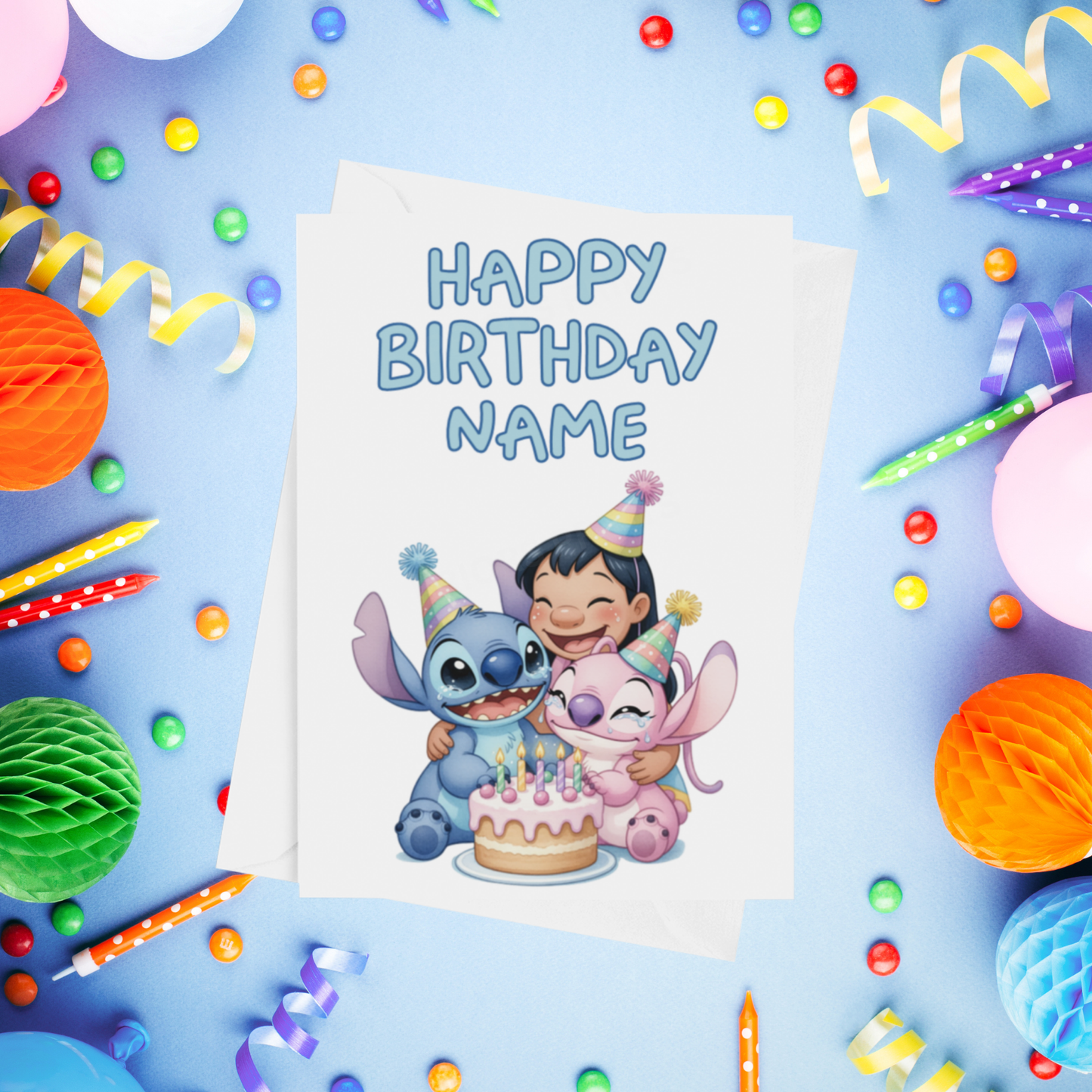 Angel, Lilo & Stitch Personalised Birthday Card