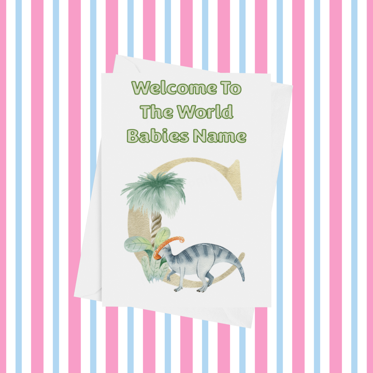 Welcome To The World Dinosaur Personalised Card for New Baby in Gold