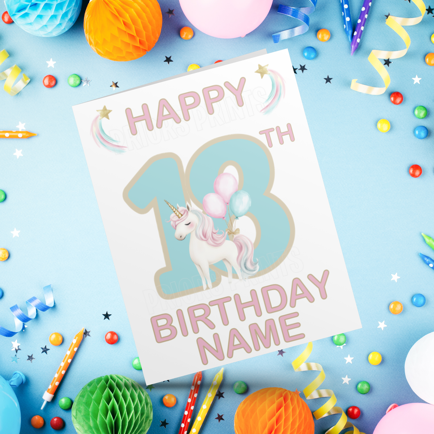 Personalised Unicorn Birthday Card with age 1-20
