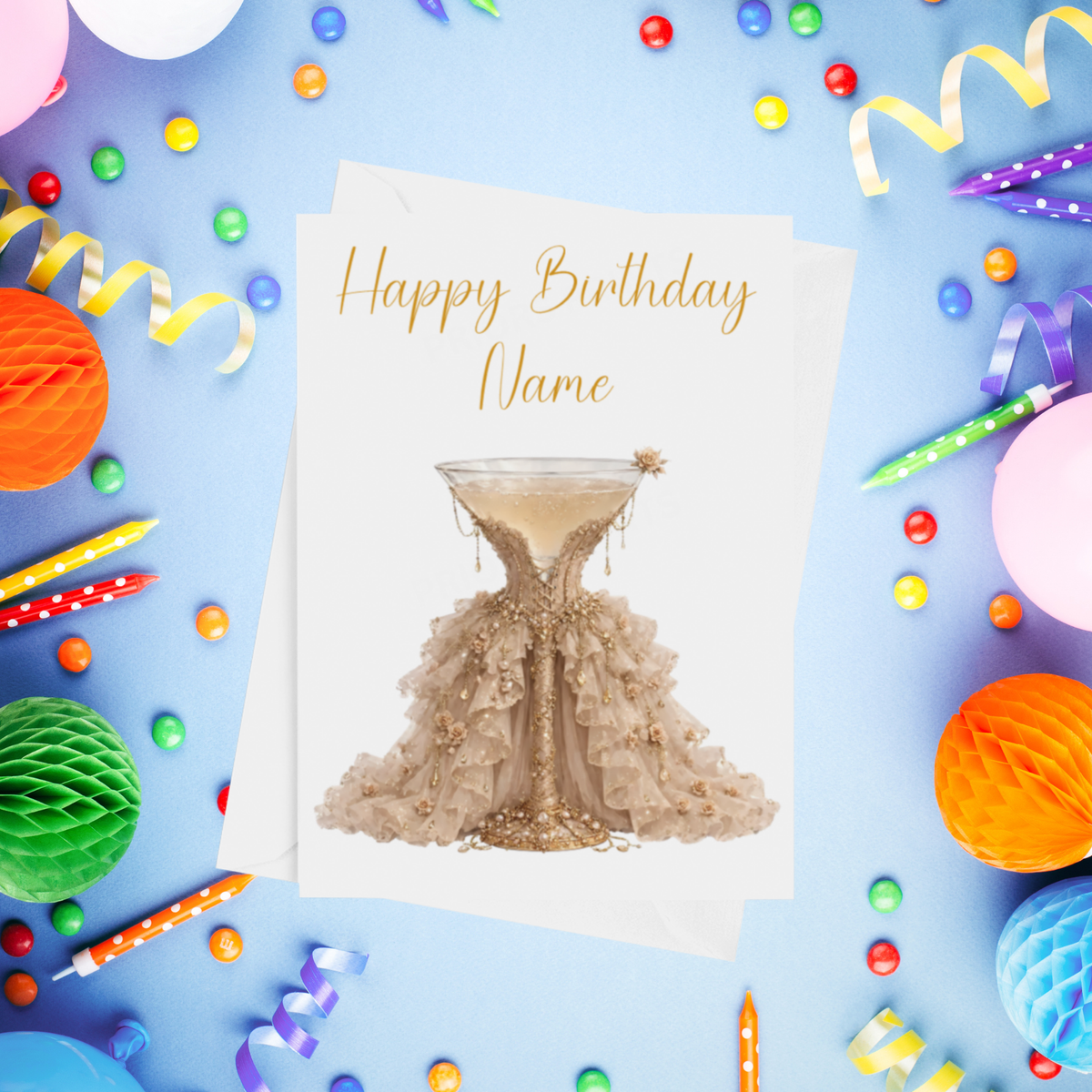 Cocktail with Dress Personalised Birthday Card