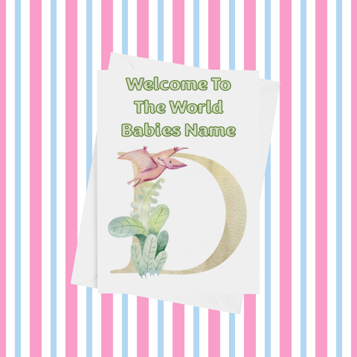 Welcome To The World Dinosaur Personalised Card for New Baby in Gold
