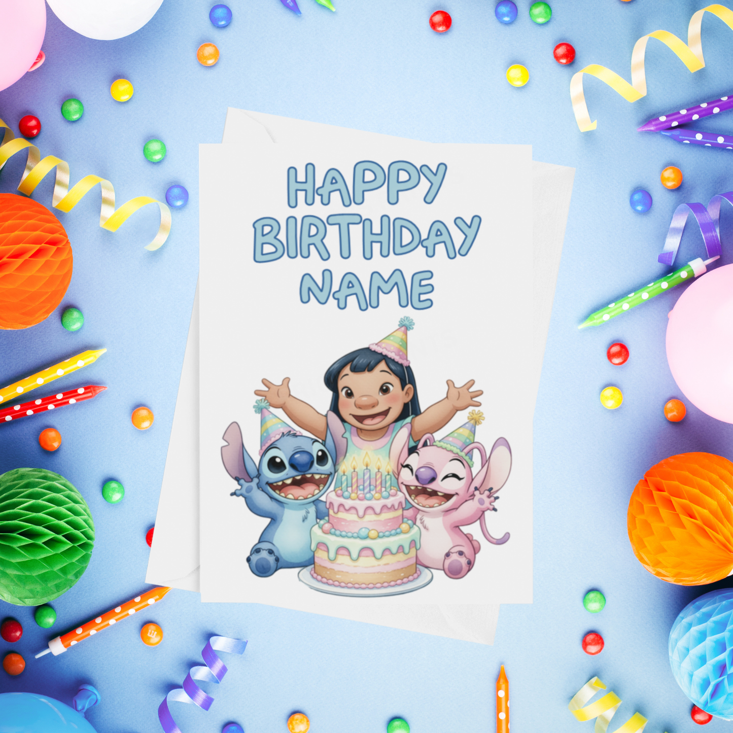 Angel, Lilo & Stitch Personalised Birthday Card
