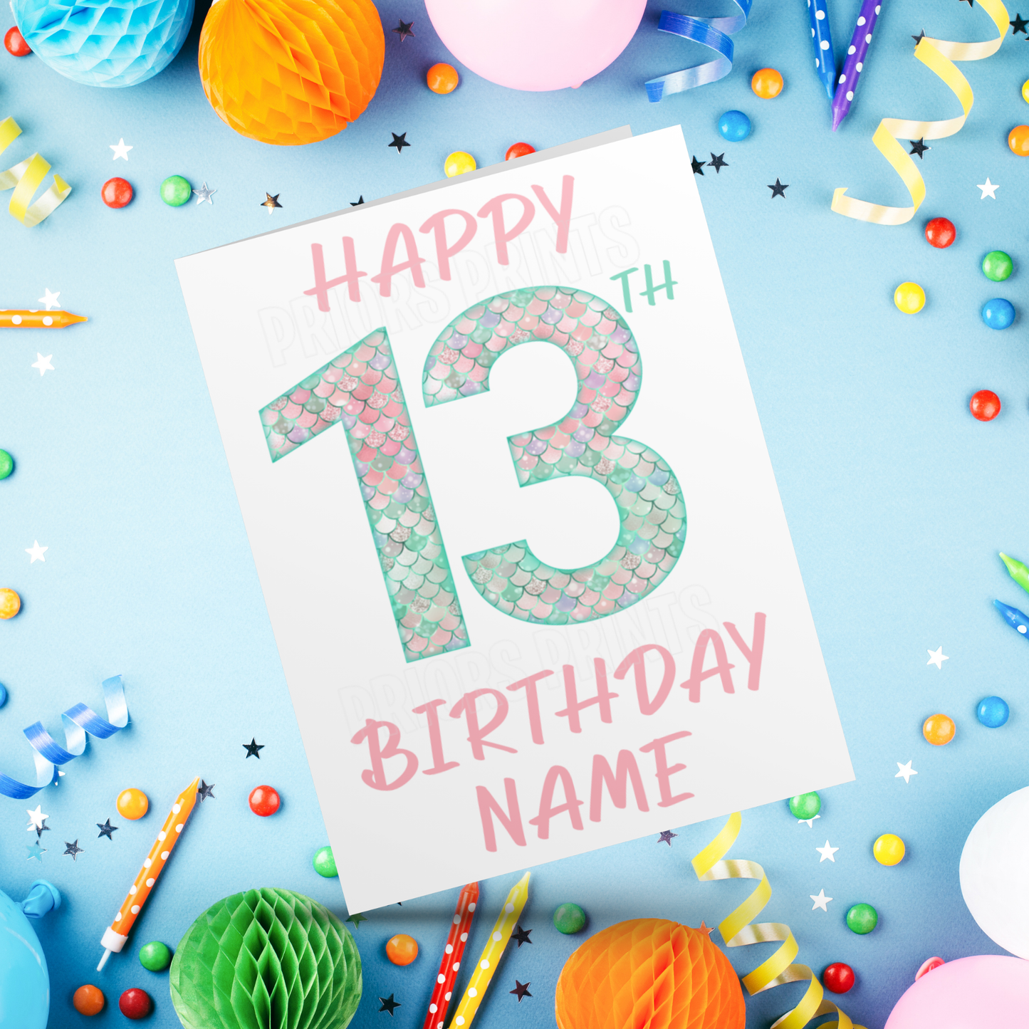 Personalised Mermaid Scales Birthday Card with age 1-20