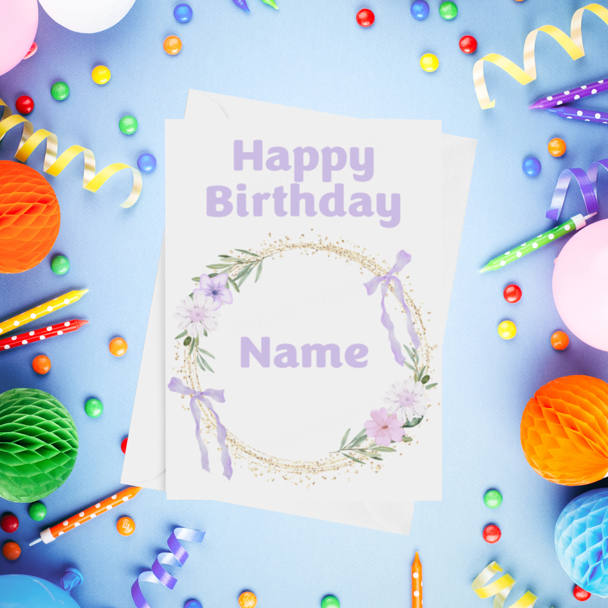 Flower Wreath Personalised Birthday Card