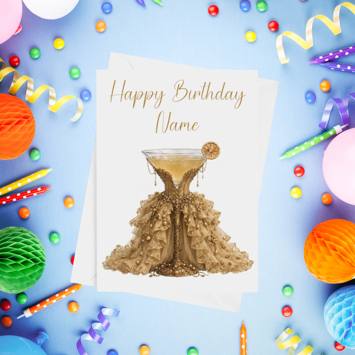 Cocktail with Dress Personalised Birthday Card