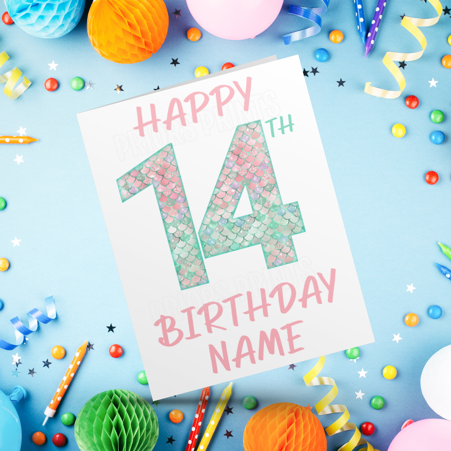 Personalised Mermaid Scales Birthday Card with age 1-20