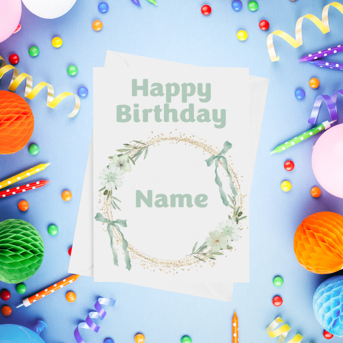 Flower Wreath Personalised Birthday Card