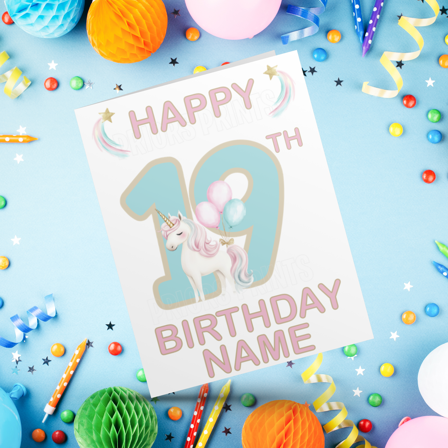 Personalised Unicorn Birthday Card with age 1-20