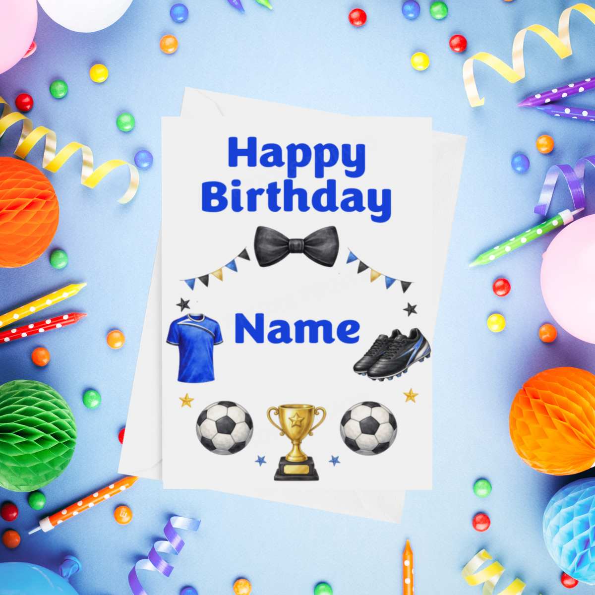 Football Personalised Birthday Card in Blue or Green