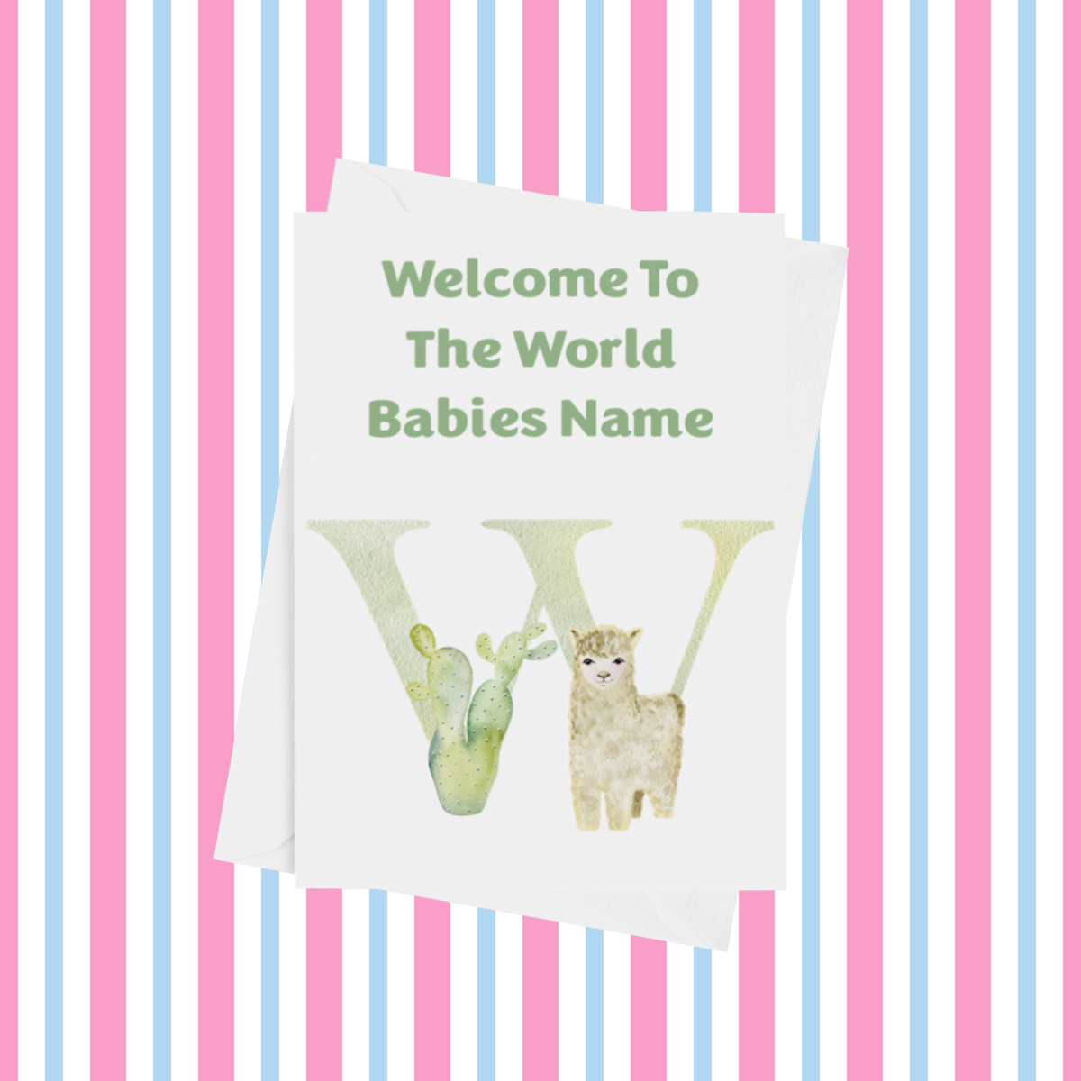 Welcome To The World Llama Personalised Card for New Baby in Green
