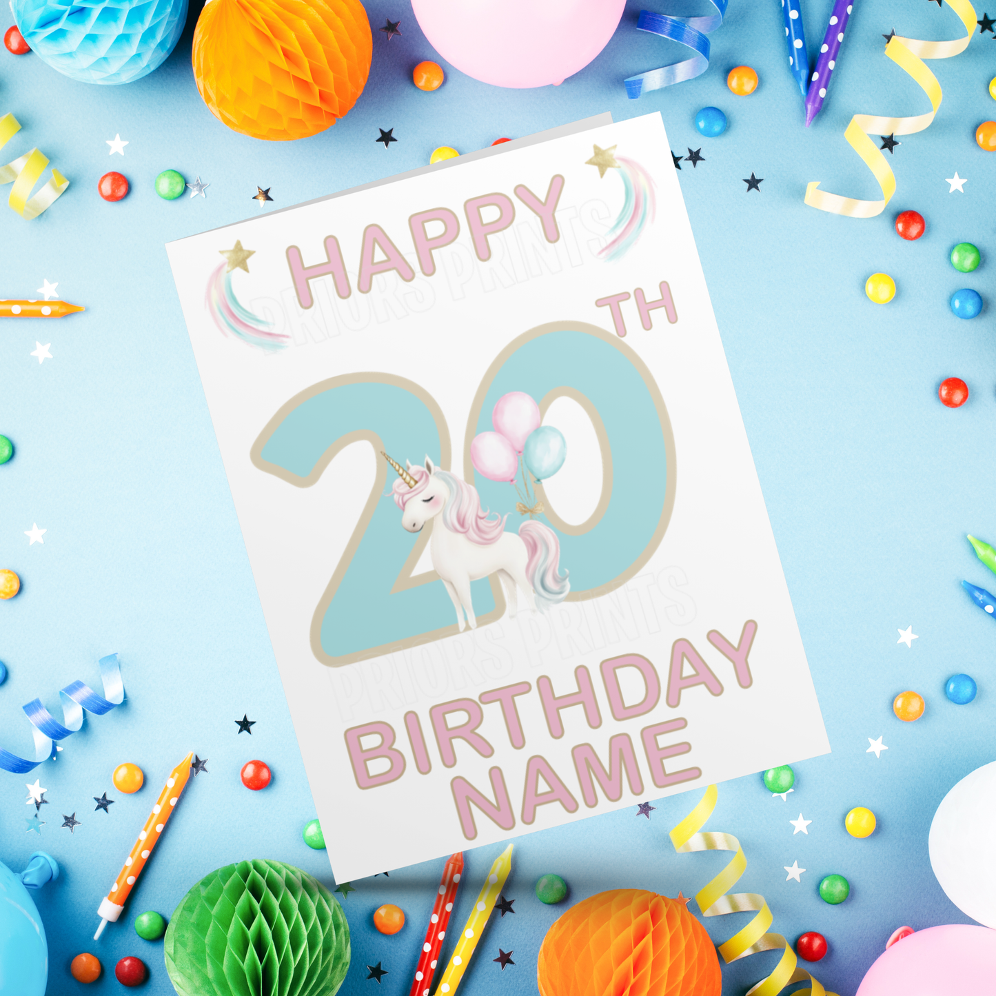Personalised Unicorn Birthday Card with age 1-20