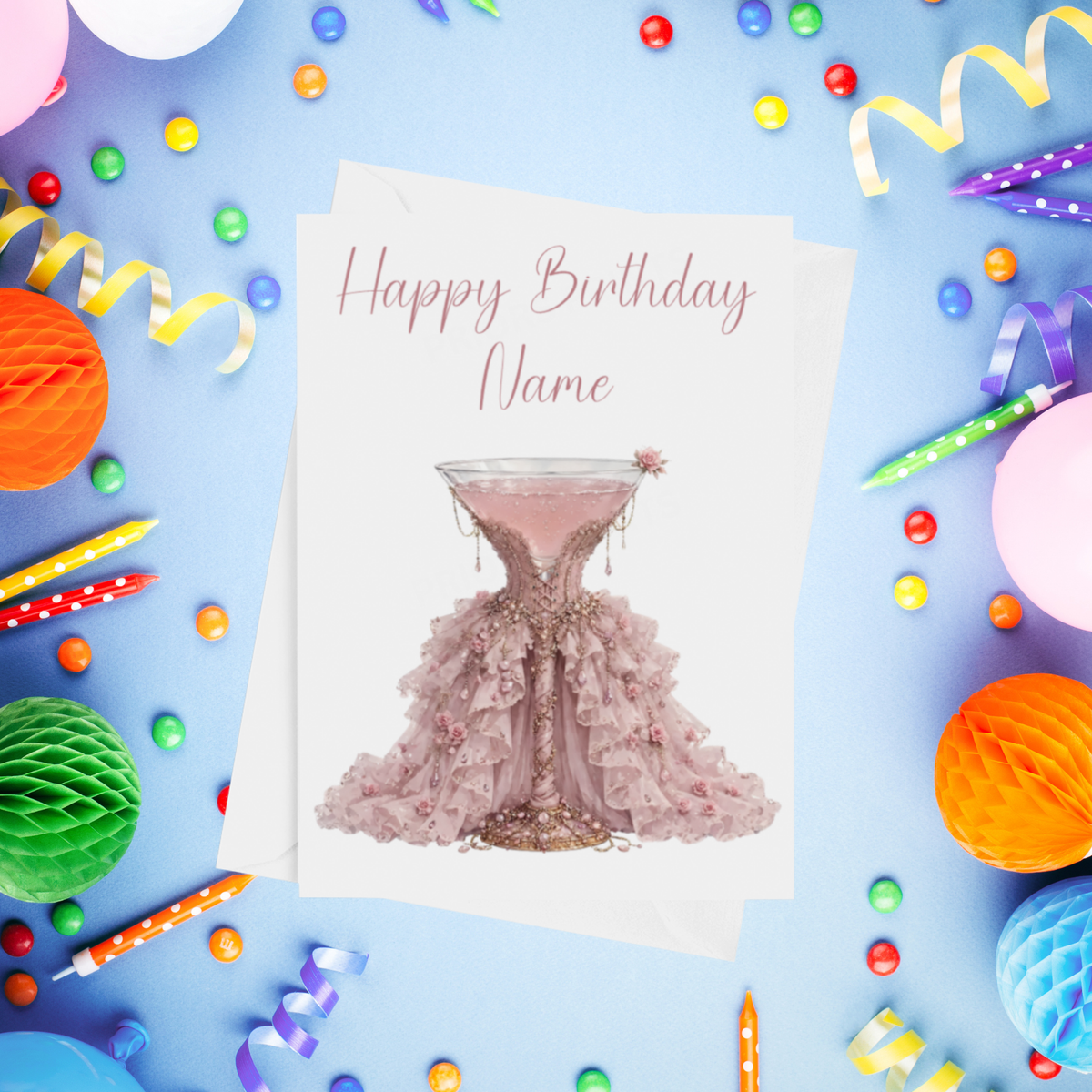 Cocktail with Dress Personalised Birthday Card