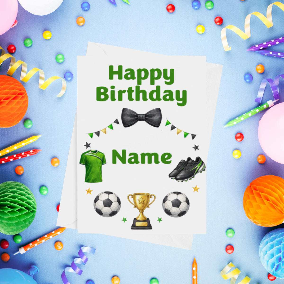 Football Personalised Birthday Card in Blue or Green