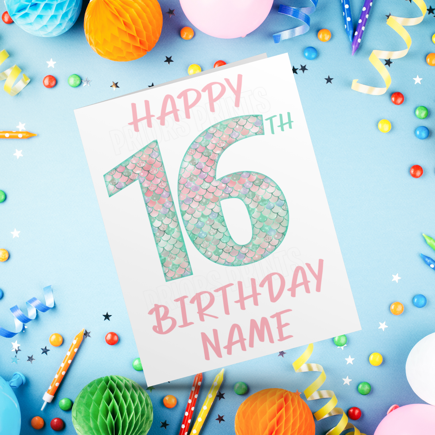 Personalised Mermaid Scales Birthday Card with age 1-20