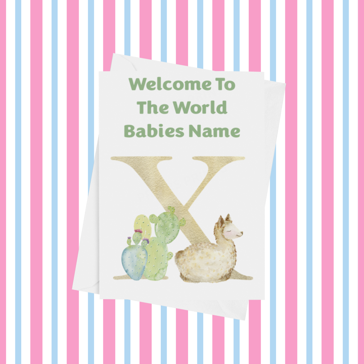 Welcome To The World Llama Personalised Card for New Baby in Green