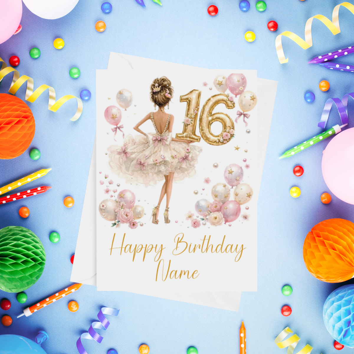 Woman in pretty Dress Personalised Birthday Card with Age